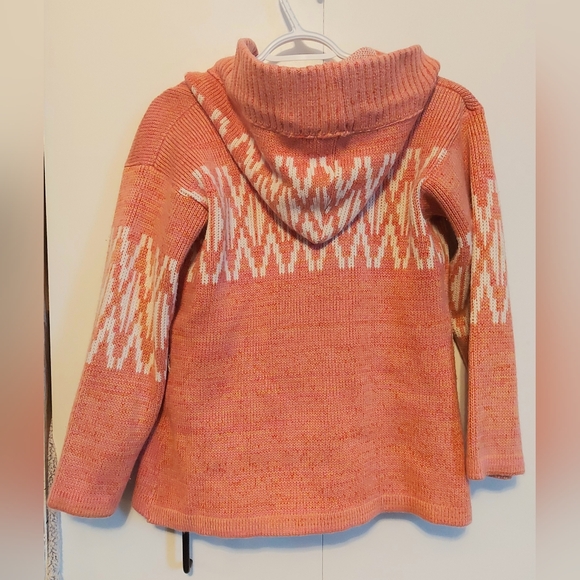 Vintage 70's Coral heavy knit cardigan Fair Isle print pointed hood thick warm - Picture 4 of 8